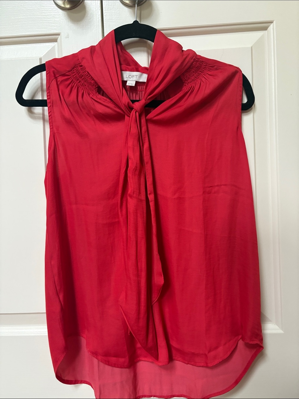 Red Sleeveless Tie-Neck Blouse